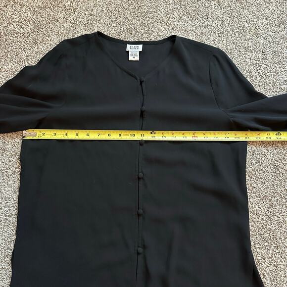 Eileen Fisher black silk long sleeve button front top size M - Picture 10 of 11